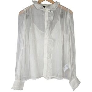J. Crew Ruffle button-up shirt in crinkle chiffon in Ivory‎ 0